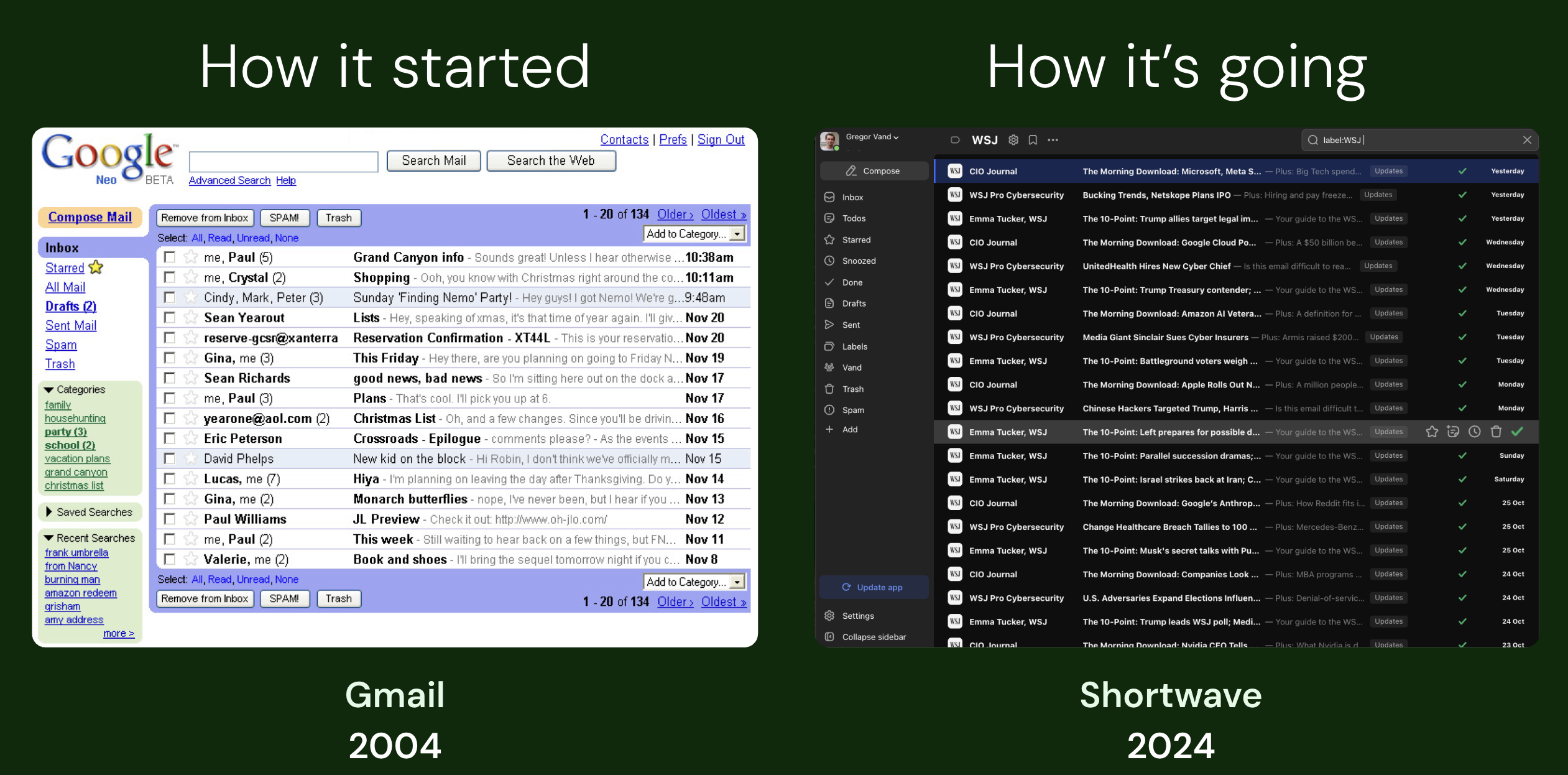 Gmail in 2004 vs Shortwave in 2024 - How email started vs how it's going